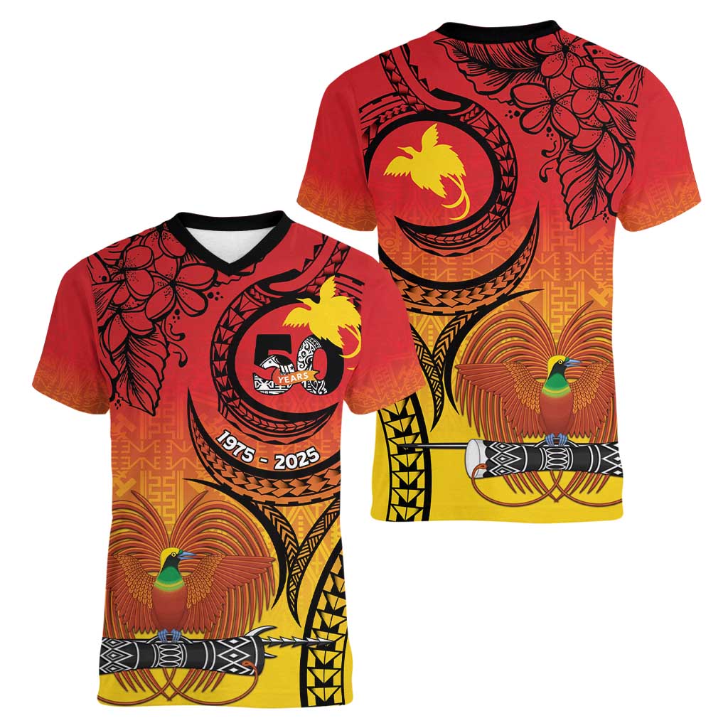 Papua New Guinea 50 Years Women V-Neck T-Shirt Motuan Motifs LT7 - Polynesian Pride