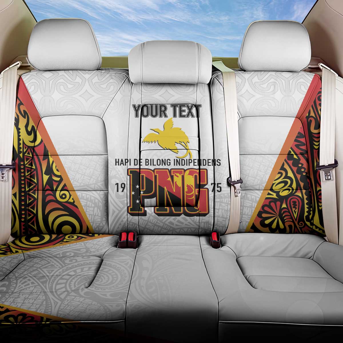 Personalized Papua New Guinea Back Car Seat Cover Hapi De bilong Indipendens PNG LT7 One Size White - Polynesian Pride