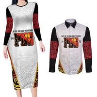 Personalized Papua New Guinea Couples Matching Long Sleeve Bodycon Dress and Long Sleeve Button Shirt Hapi De bilong Indipendens PNG LT7 White - Polynesian Pride