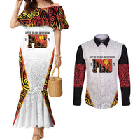 Personalized Papua New Guinea Couples Matching Mermaid Dress and Long Sleeve Button Shirt Hapi De bilong Indipendens PNG LT7 White - Polynesian Pride