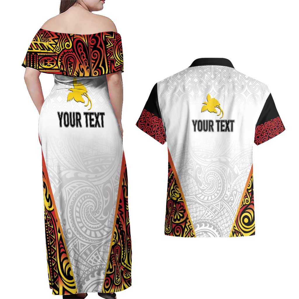 Personalized Papua New Guinea Couples Matching Off Shoulder Maxi Dress and Hawaiian Shirt Hapi De bilong Indipendens PNG LT7 - Polynesian Pride