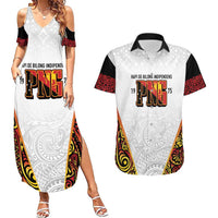 Personalized Papua New Guinea Couples Matching Summer Maxi Dress and Hawaiian Shirt Hapi De bilong Indipendens PNG LT7 White - Polynesian Pride
