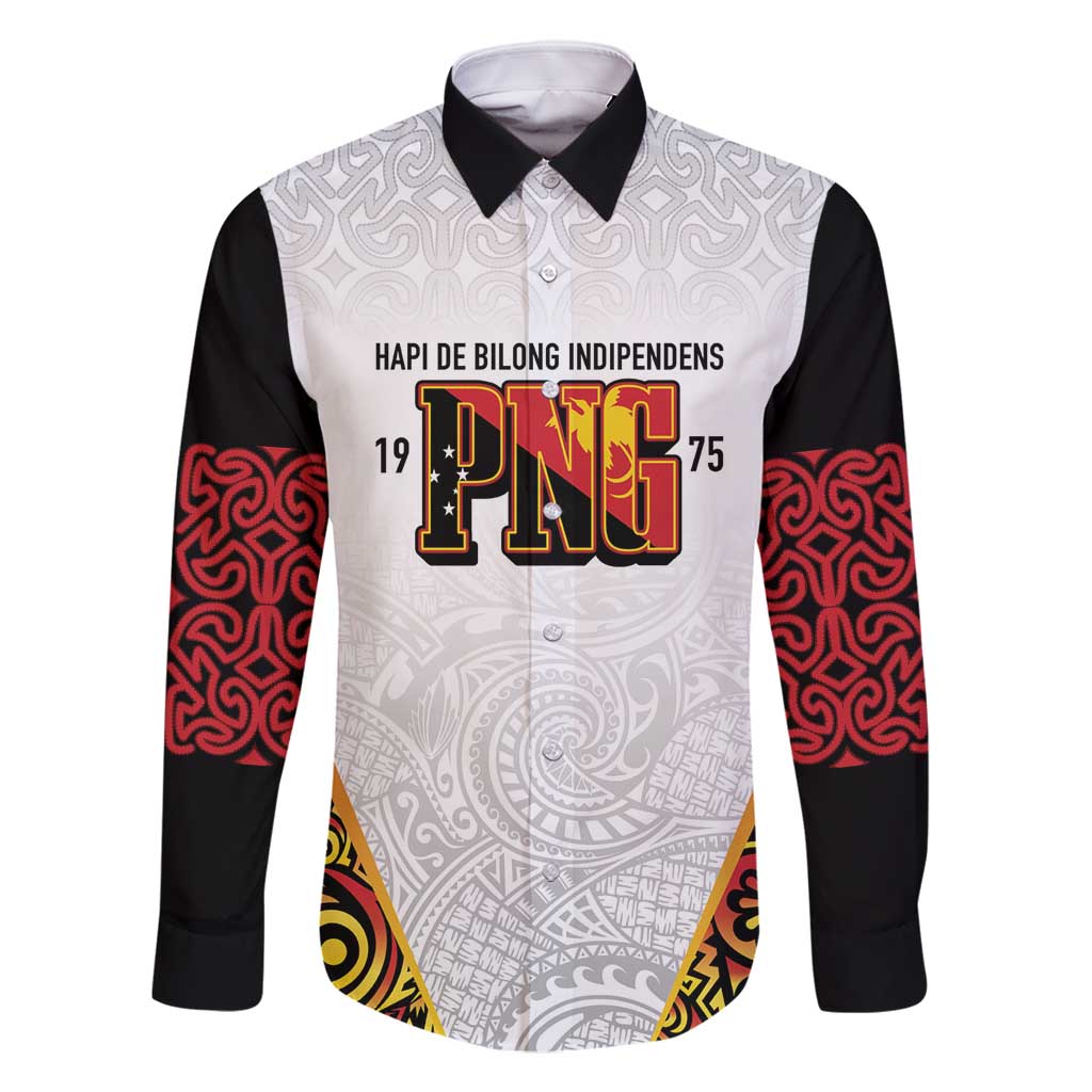 Personalized Papua New Guinea Family Matching Mermaid Dress and Hawaiian Shirt Hapi De bilong Indipendens PNG LT7 Dad's Shirt - Long Sleeve White - Polynesian Pride
