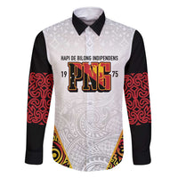 Personalized Papua New Guinea Family Matching Mermaid Dress and Hawaiian Shirt Hapi De bilong Indipendens PNG LT7 Dad's Shirt - Long Sleeve White - Polynesian Pride