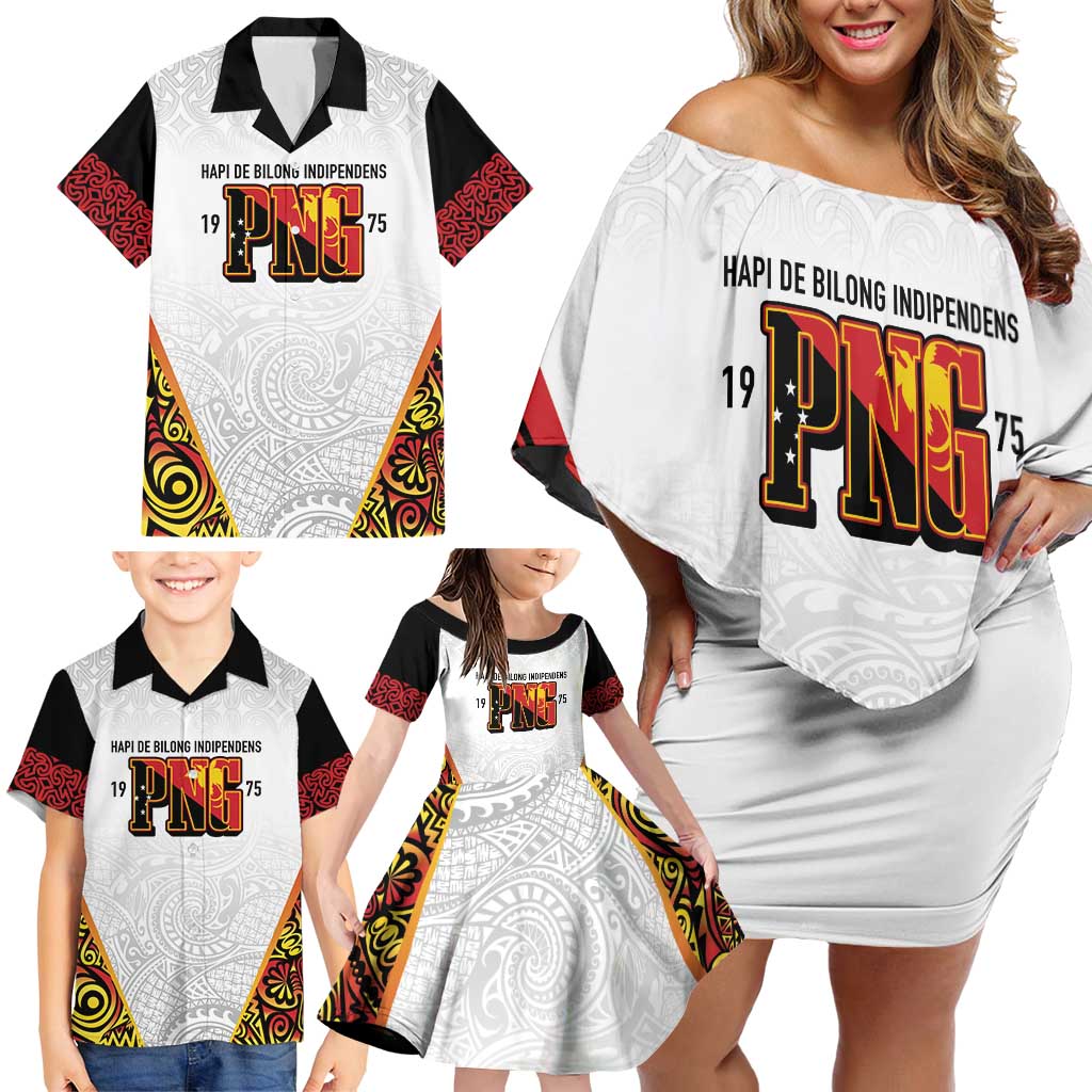 Personalized Papua New Guinea Family Matching Off Shoulder Short Dress and Hawaiian Shirt Hapi De bilong Indipendens PNG LT7 - Polynesian Pride