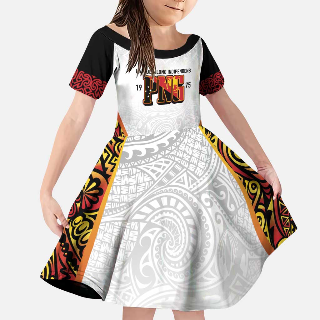 Personalized Papua New Guinea Family Matching Puletasi and Hawaiian Shirt Hapi De bilong Indipendens PNG LT7 Daughter's Dress White - Polynesian Pride