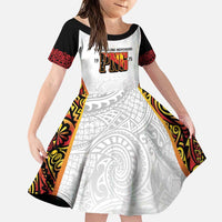 Personalized Papua New Guinea Family Matching Puletasi and Hawaiian Shirt Hapi De bilong Indipendens PNG LT7 Daughter's Dress White - Polynesian Pride