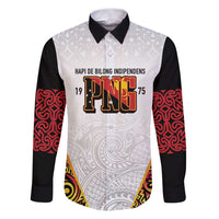 Personalized Papua New Guinea Family Matching Puletasi and Hawaiian Shirt Hapi De bilong Indipendens PNG LT7 Dad's Shirt - Long Sleeve White - Polynesian Pride