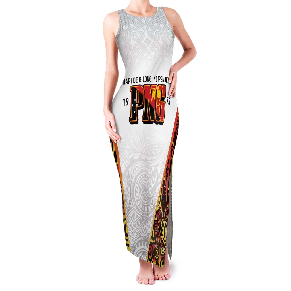 Personalized Papua New Guinea Family Matching Tank Maxi Dress and Hawaiian Shirt Hapi De bilong Indipendens PNG LT7 Mom's Dress White - Polynesian Pride