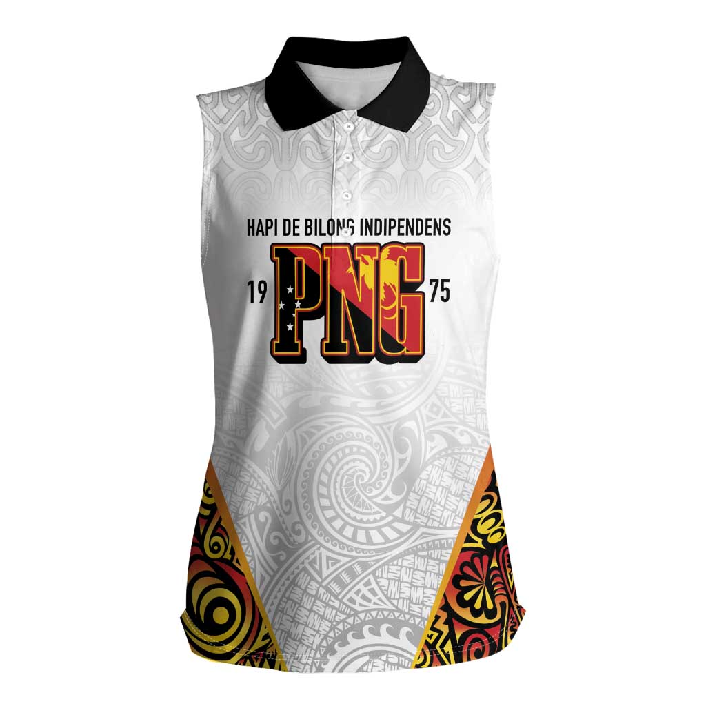 Personalized Papua New Guinea Women Sleeveless Polo Shirt Hapi De bilong Indipendens PNG LT7 Female White - Polynesian Pride