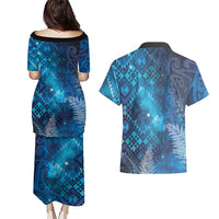 Aotearoa Taniko Matariki Couples Matching Puletasi and Hawaiian Shirt Cosmic Blue