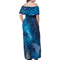 Aotearoa Taniko Matariki Family Matching Off Shoulder Maxi Dress and Hawaiian Shirt Cosmic Blue LT7 - Polynesian Pride