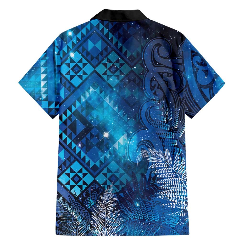 Aotearoa Taniko Matariki Family Matching Off Shoulder Short Dress and Hawaiian Shirt Cosmic Blue LT7 - Polynesian Pride