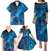 Aotearoa Taniko Matariki Family Matching Puletasi and Hawaiian Shirt Cosmic Blue LT7 - Polynesian Pride