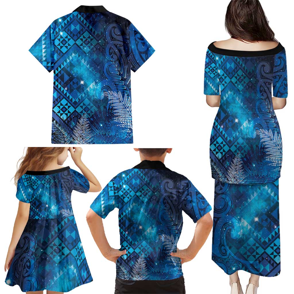 Aotearoa Taniko Matariki Family Matching Puletasi and Hawaiian Shirt Cosmic Blue LT7 - Polynesian Pride