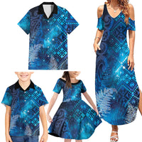 Aotearoa Taniko Matariki Family Matching Summer Maxi Dress and Hawaiian Shirt Cosmic Blue LT7 - Polynesian Pride