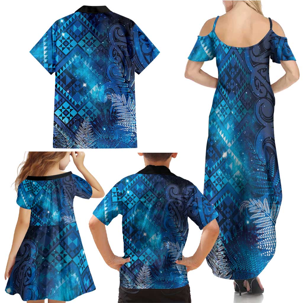 Aotearoa Taniko Matariki Family Matching Summer Maxi Dress and Hawaiian Shirt Cosmic Blue LT7 - Polynesian Pride