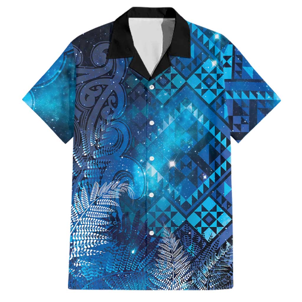 Aotearoa Taniko Matariki Family Matching Summer Maxi Dress and Hawaiian Shirt Cosmic Blue LT7 Dad's Shirt - Short Sleeve Blue - Polynesian Pride