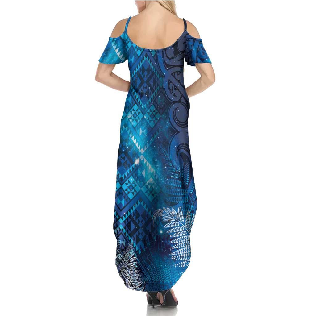 Aotearoa Taniko Matariki Family Matching Summer Maxi Dress and Hawaiian Shirt Cosmic Blue LT7 - Polynesian Pride