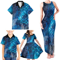 Aotearoa Taniko Matariki Family Matching Tank Maxi Dress and Hawaiian Shirt Cosmic Blue LT7 - Polynesian Pride