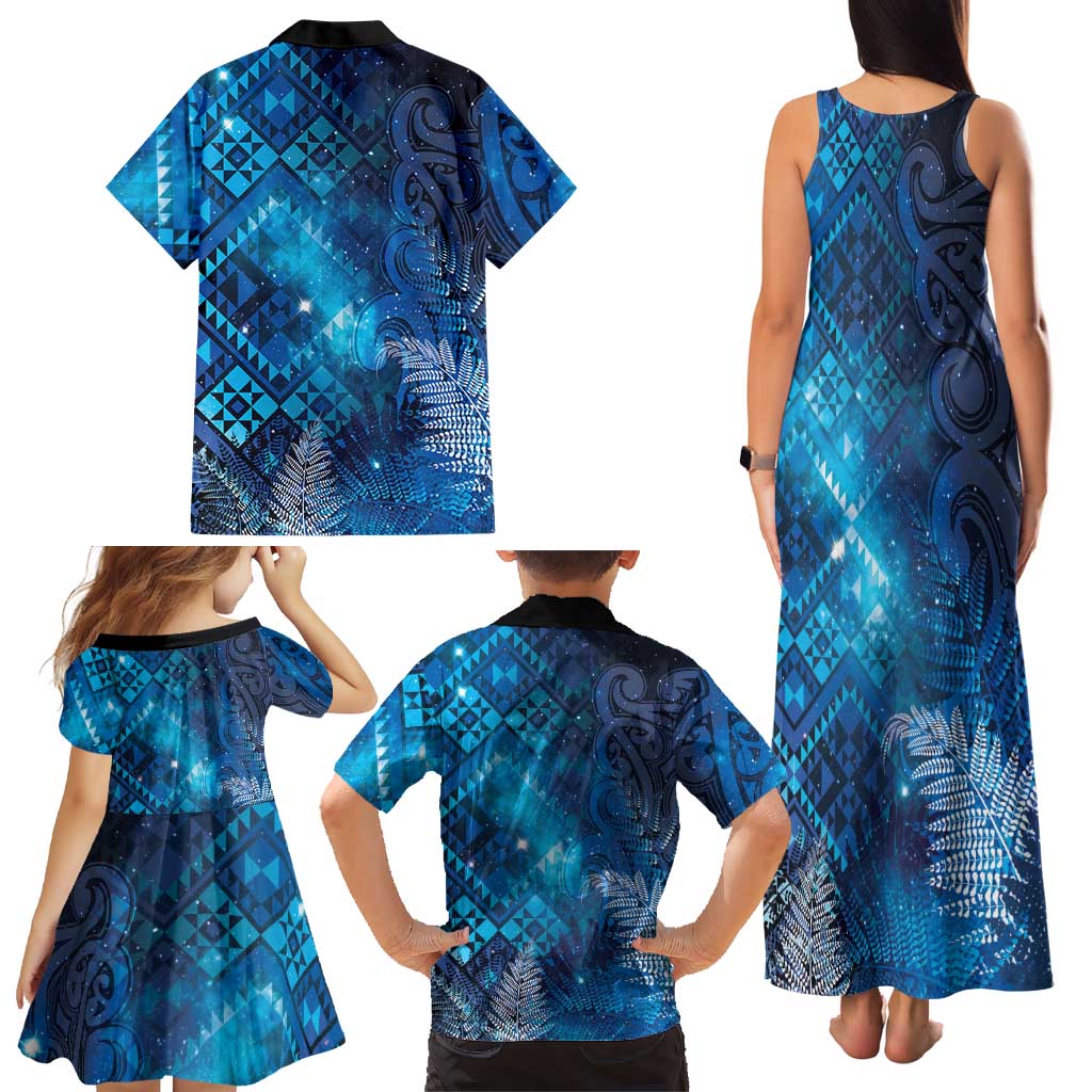 Aotearoa Taniko Matariki Family Matching Tank Maxi Dress and Hawaiian Shirt Cosmic Blue LT7 - Polynesian Pride