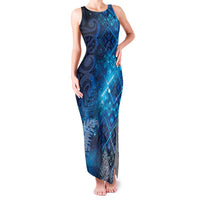 Aotearoa Taniko Matariki Family Matching Tank Maxi Dress and Hawaiian Shirt Cosmic Blue LT7 Mom's Dress Blue - Polynesian Pride