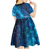 Aotearoa Taniko Matariki Kid Short Sleeve Dress Cosmic Blue LT7 - Polynesian Pride