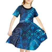Aotearoa Taniko Matariki Kid Short Sleeve Dress Cosmic Blue LT7 - Polynesian Pride