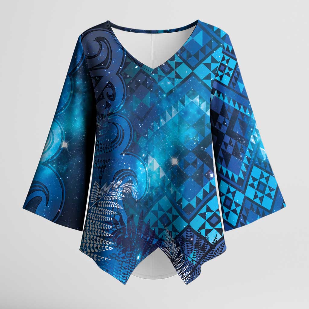 Aotearoa Taniko Matariki Kimono Sleeve Blouse Cosmic Blue
