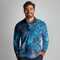 Aotearoa Taniko Matariki Long Sleeve Polo Shirt Cosmic Blue