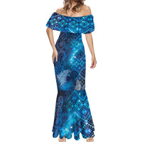 Aotearoa Taniko Matariki Mermaid Dress Cosmic Blue LT7 - Polynesian Pride