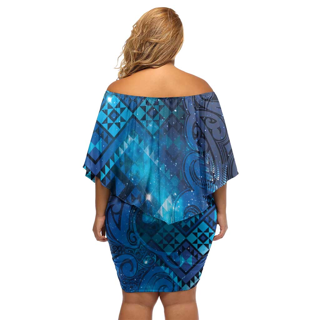 Aotearoa Taniko Matariki Off Shoulder Short Dress Cosmic Blue