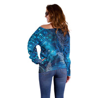 Aotearoa Taniko Matariki Off Shoulder Sweater Cosmic Blue