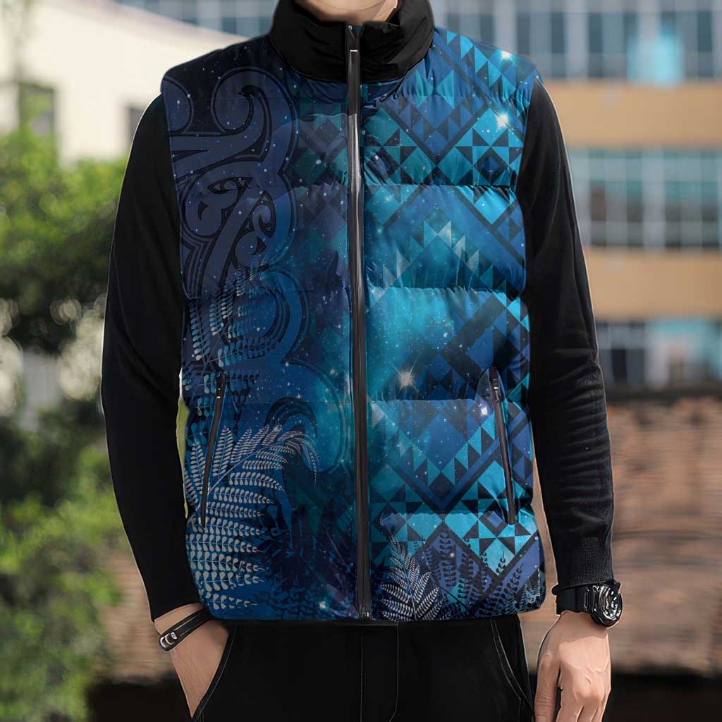 Aotearoa Taniko Matariki Sleeveless Puffer Jacket Cosmic Blue