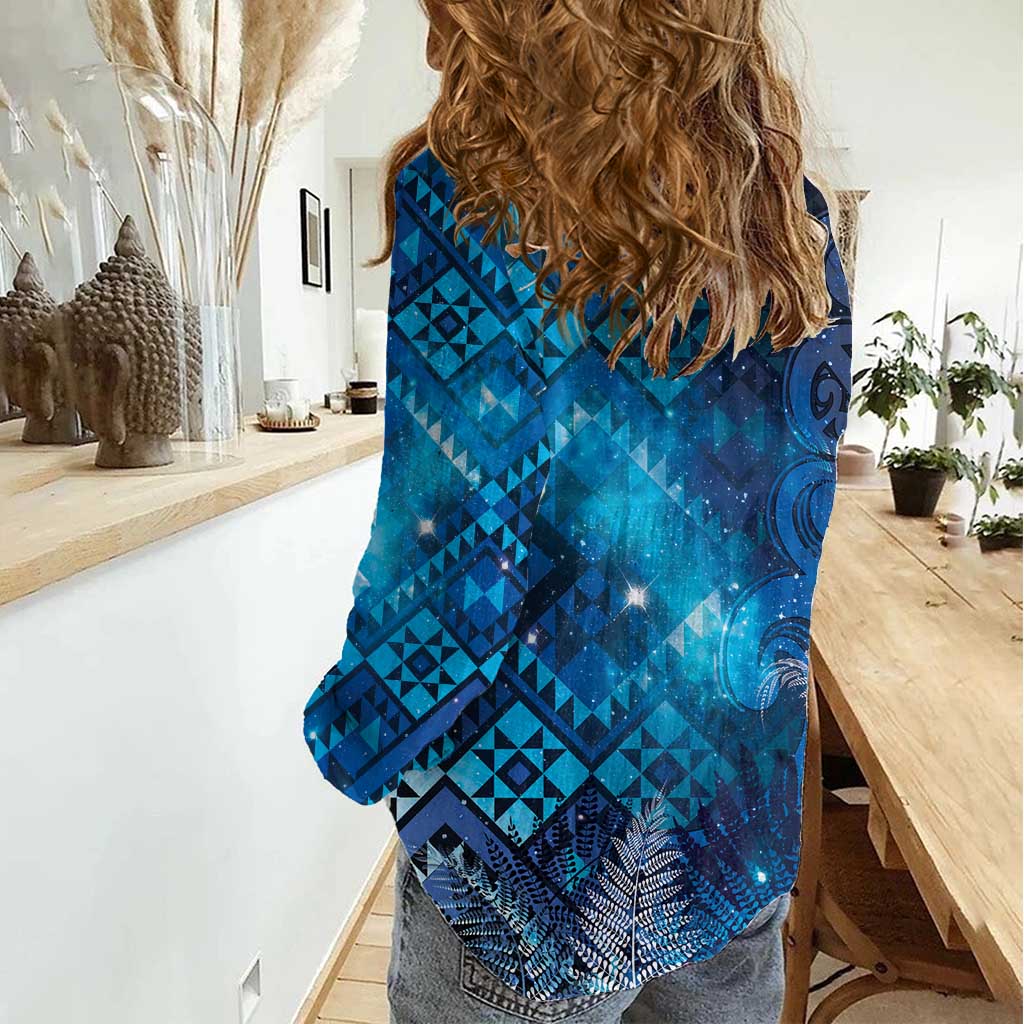 Aotearoa Taniko Matariki Women Casual Shirt Cosmic Blue LT7 - Polynesian Pride