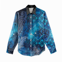 Aotearoa Taniko Matariki Women Casual Shirt Cosmic Blue LT7 - Polynesian Pride