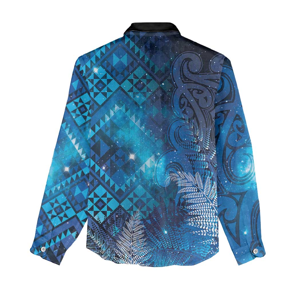 Aotearoa Taniko Matariki Women Casual Shirt Cosmic Blue LT7 - Polynesian Pride