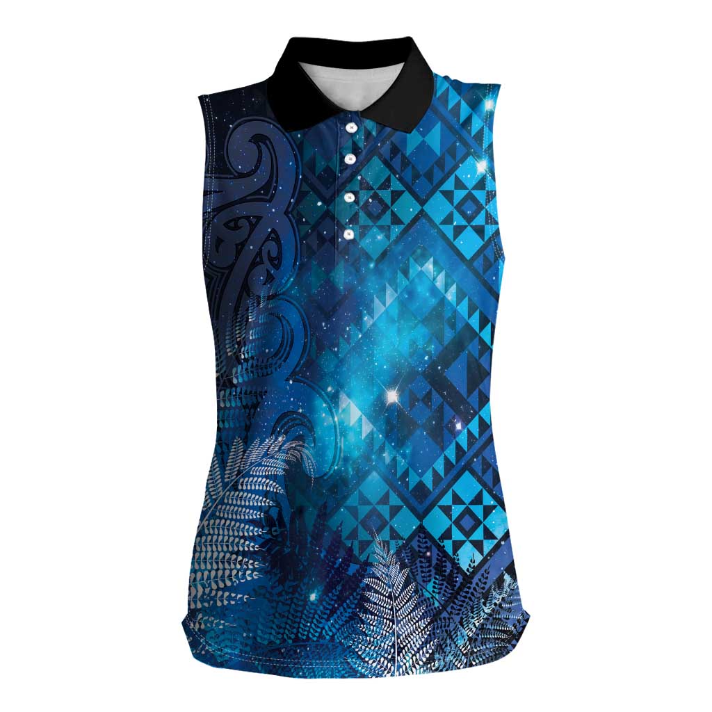 Aotearoa Taniko Matariki Women Sleeveless Polo Shirt Cosmic Blue