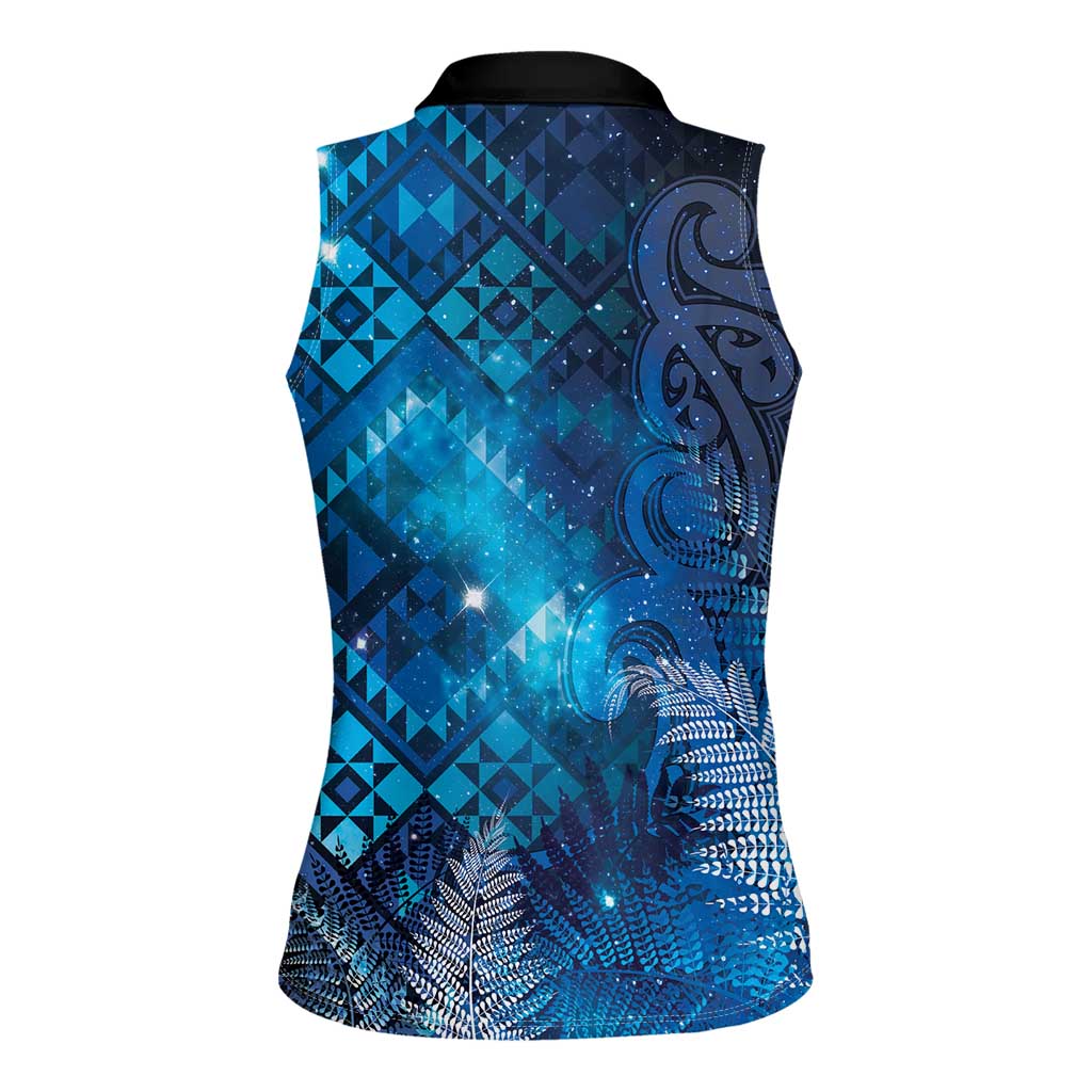 Aotearoa Taniko Matariki Women Sleeveless Polo Shirt Cosmic Blue