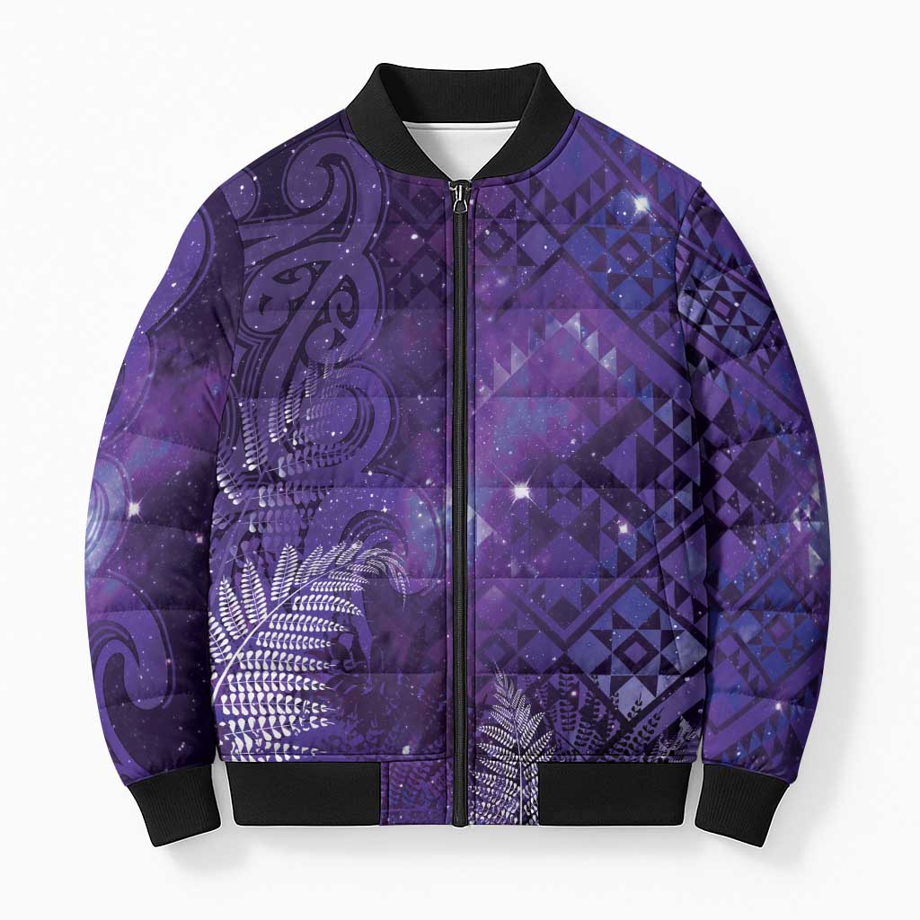 Aotearoa Taniko Matariki Bomber Puffer Jacket Cosmic Violet