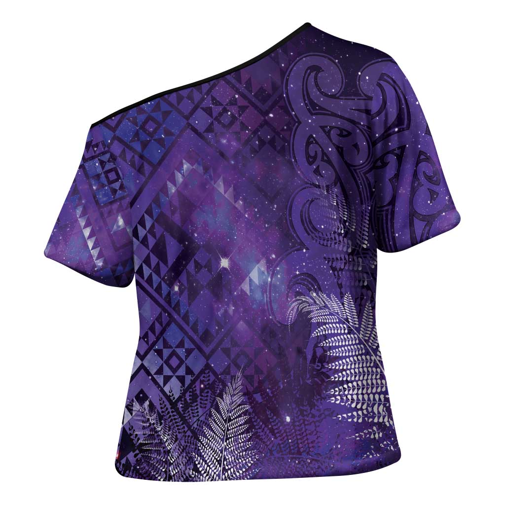 Aotearoa Taniko Matariki Cross Shoulder Shirt Cosmic Violet
