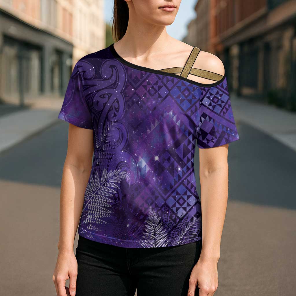 Aotearoa Taniko Matariki Cross Shoulder Shirt Cosmic Violet