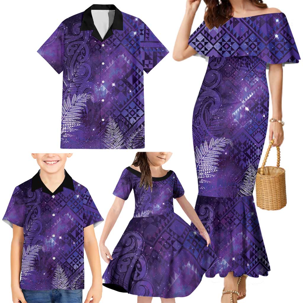 Aotearoa Taniko Matariki Family Matching Mermaid Dress and Hawaiian Shirt Cosmic Violet LT7 - Polynesian Pride