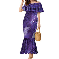 Aotearoa Taniko Matariki Family Matching Mermaid Dress and Hawaiian Shirt Cosmic Violet LT7 Mom's Dress Purple - Polynesian Pride
