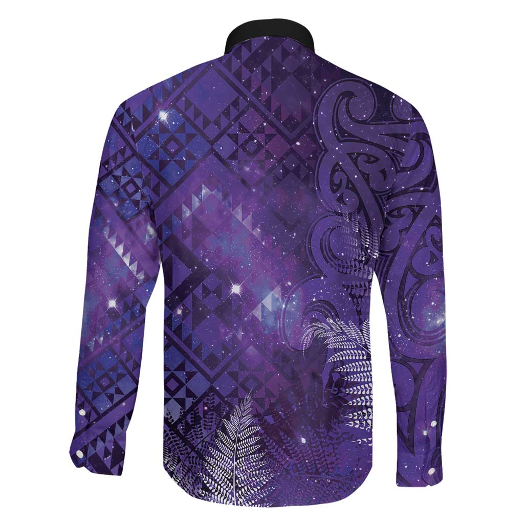 Aotearoa Taniko Matariki Family Matching Off The Shoulder Long Sleeve Dress and Hawaiian Shirt Cosmic Violet LT7 - Polynesian Pride