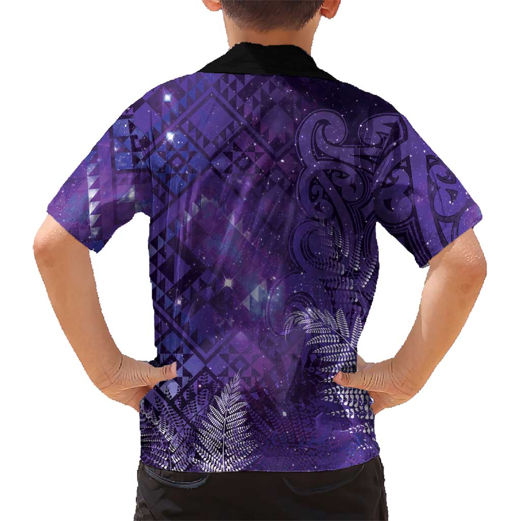 Aotearoa Taniko Matariki Family Matching Off Shoulder Maxi Dress and Hawaiian Shirt Cosmic Violet LT7 - Polynesian Pride
