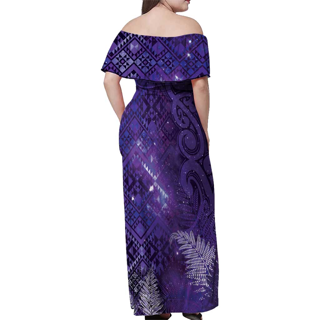 Aotearoa Taniko Matariki Family Matching Off Shoulder Maxi Dress and Hawaiian Shirt Cosmic Violet LT7 - Polynesian Pride