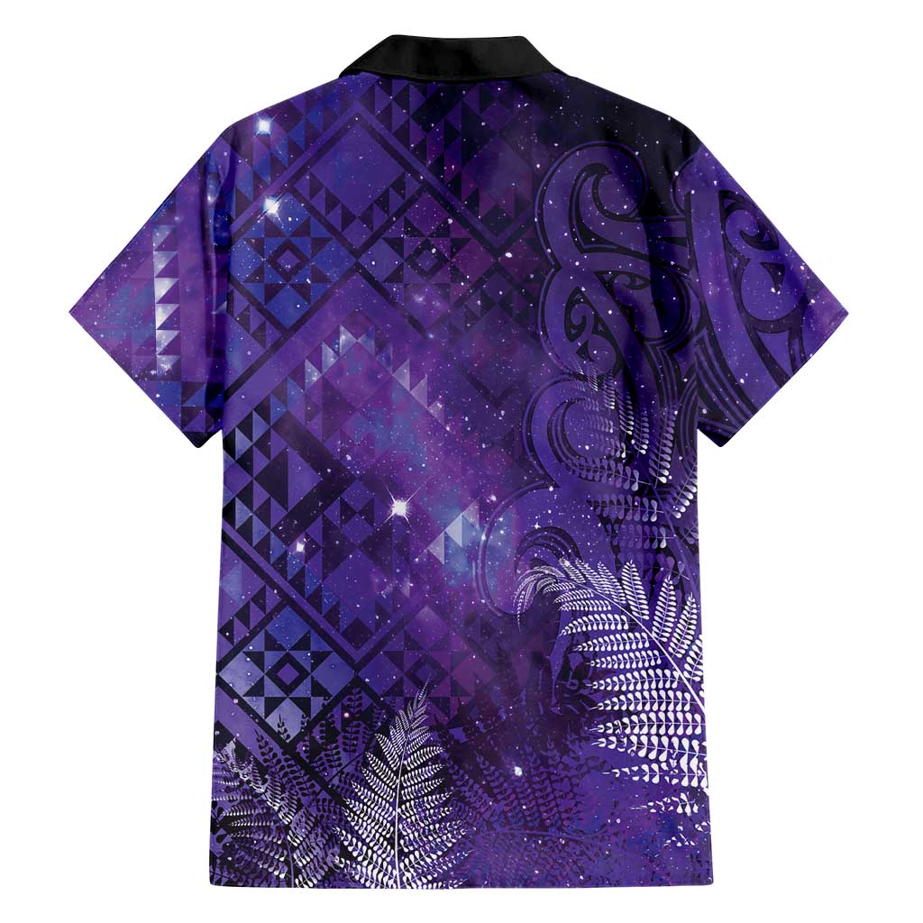 Aotearoa Taniko Matariki Family Matching Off Shoulder Short Dress and Hawaiian Shirt Cosmic Violet LT7 - Polynesian Pride