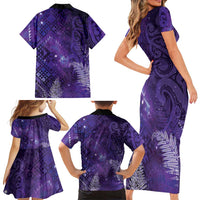 Aotearoa Taniko Matariki Family Matching Short Sleeve Bodycon Dress and Hawaiian Shirt Cosmic Violet LT7 - Polynesian Pride