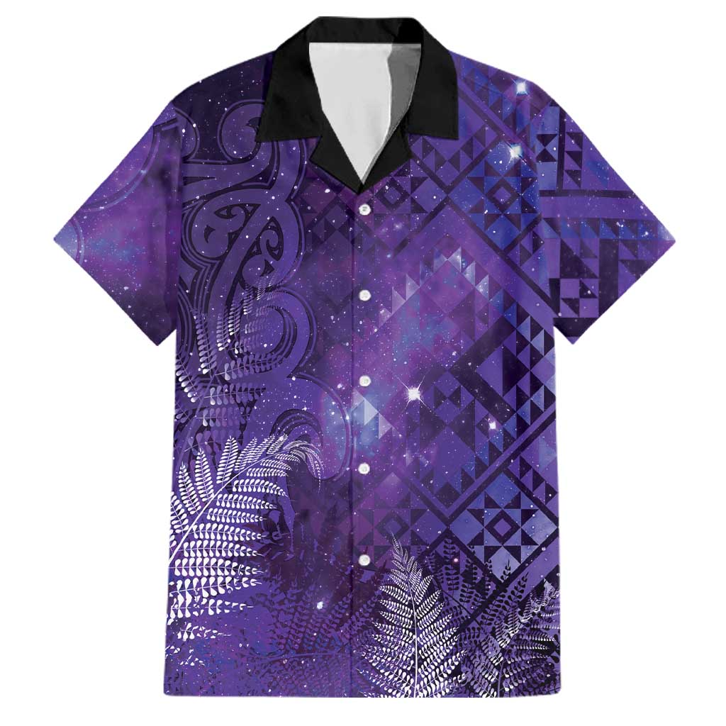 Aotearoa Taniko Matariki Family Matching Summer Maxi Dress and Hawaiian Shirt Cosmic Violet LT7 Dad's Shirt - Short Sleeve Purple - Polynesian Pride